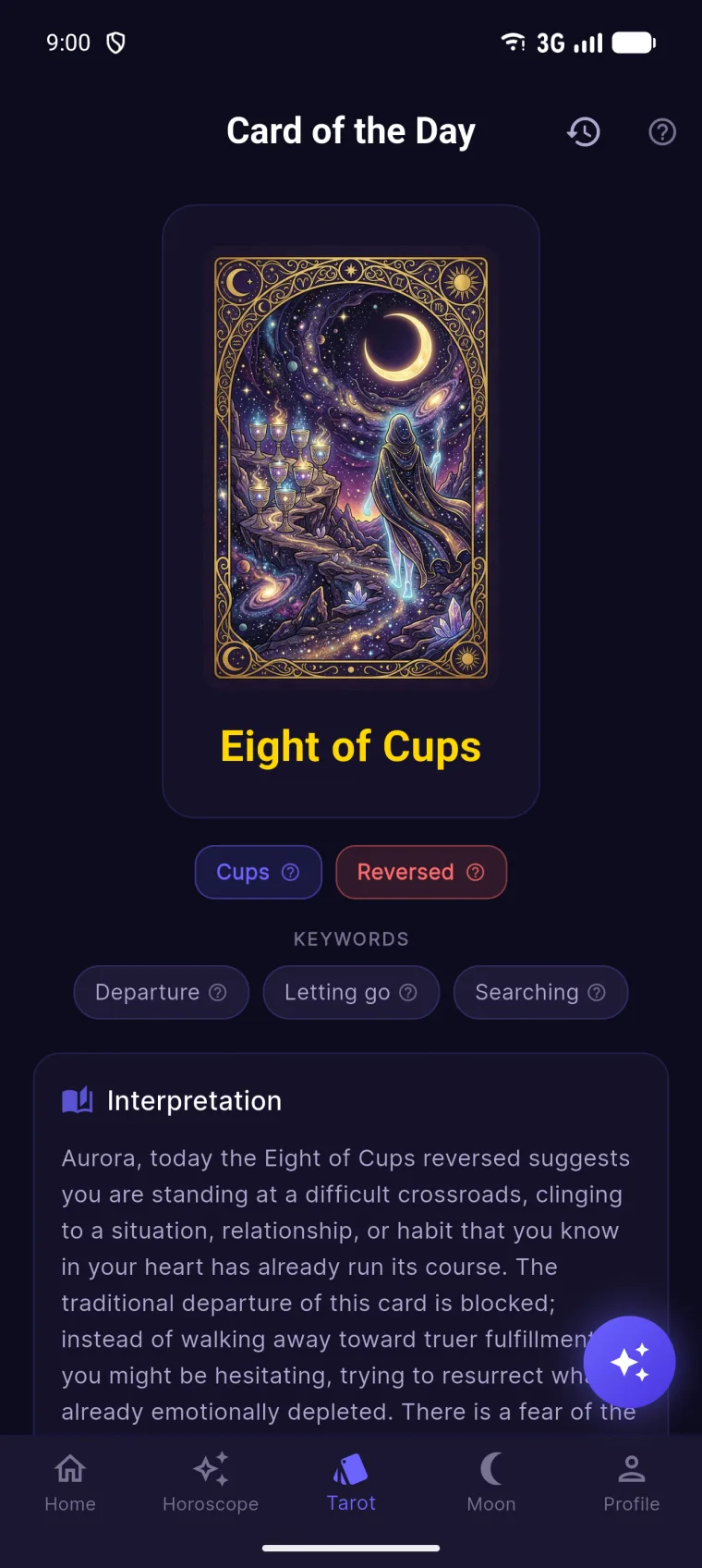 Tarot Card of the Day, Eight of Cups reversed, with keywords and interpretation
